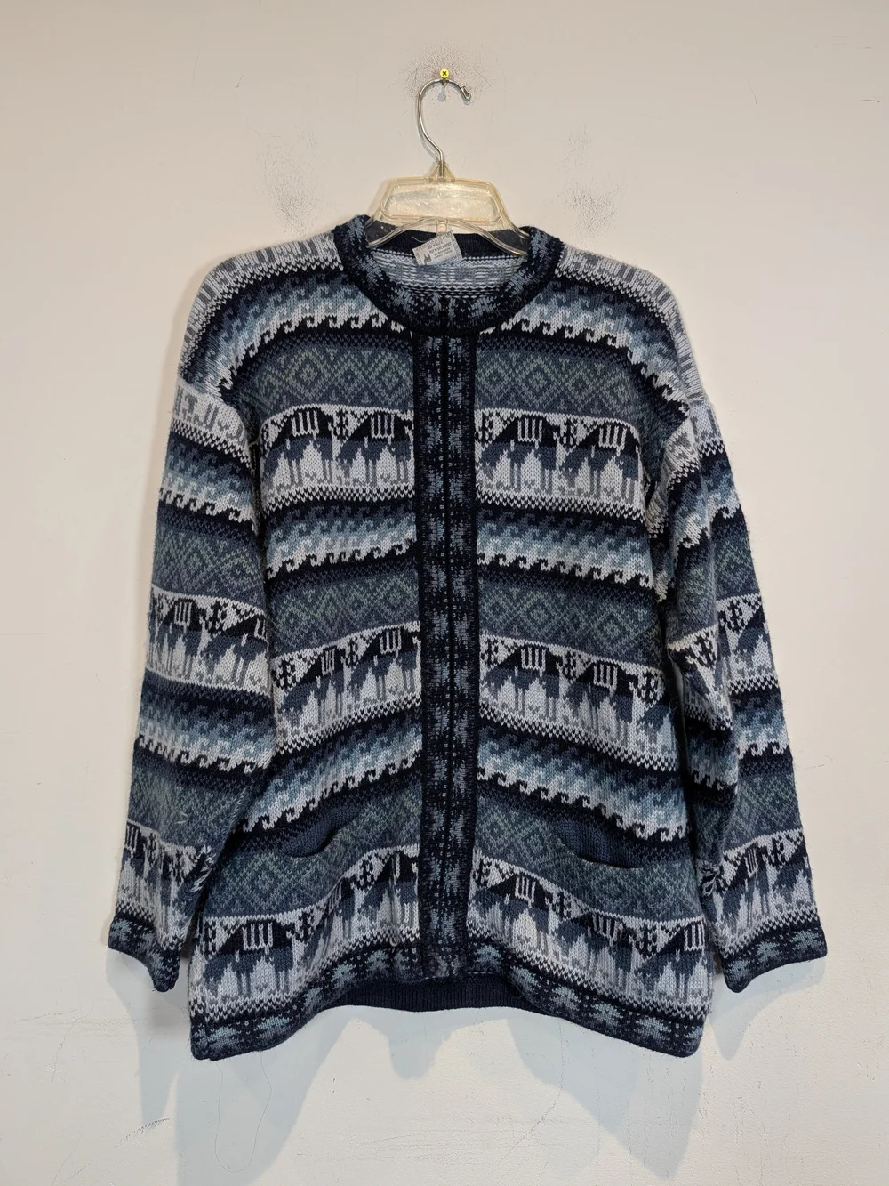 Alpaca Connection Blue Knit Cardigan Sweater, Free Size